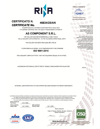 certificato iso 9001 as component